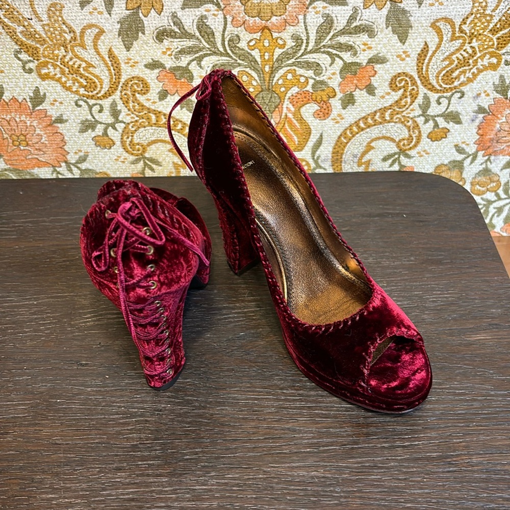 J Vincent Burgundy Velvet Heels